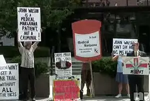 Medical marijuana advocates protest outside the Somerset courthouse.